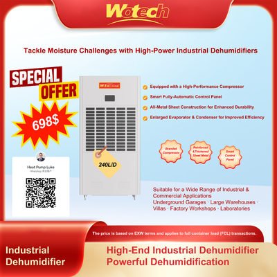 Ограниченное специальное предложение на промышленный осушитель воздуха 240 л/сутки для больших помещений, низкий уровень шума, непрерывный дренаж для фабрик/лабораторий